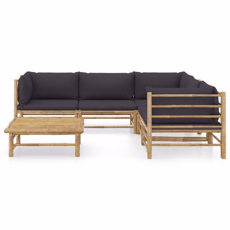 set di 6 pezzi per salotto da giardino con cuscini in bambù grigio scuro