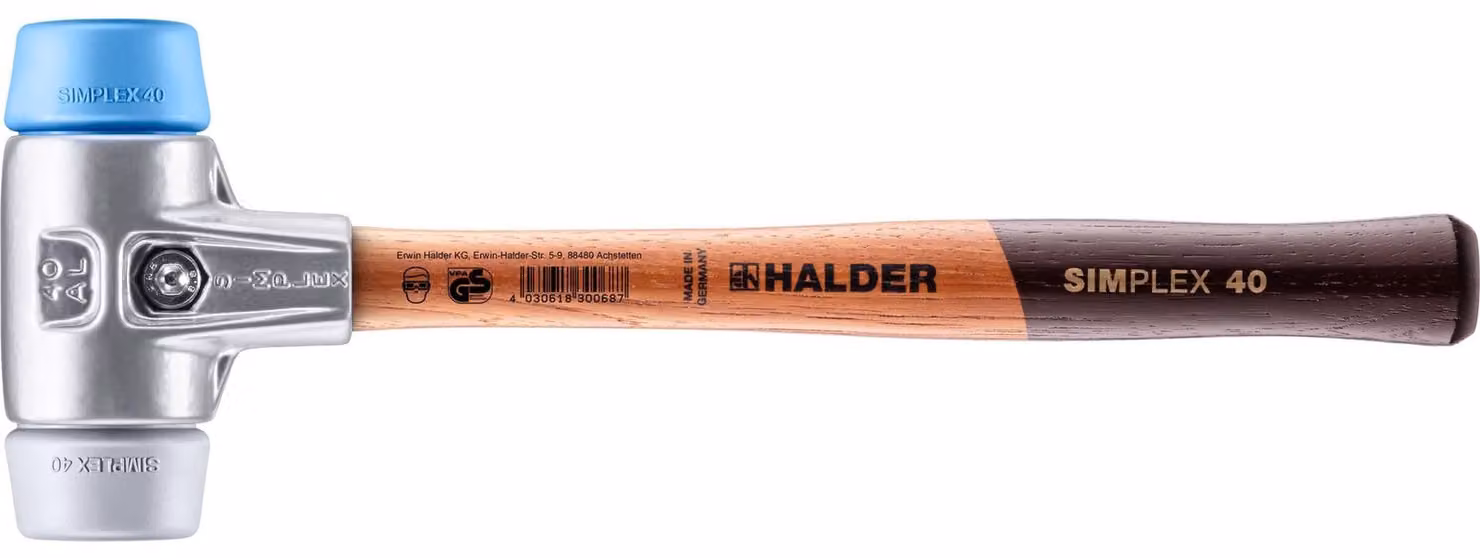 Schonhammer Simplex in alluminio, 40 mm, TPE morbido/medio, Halder | 4030618302698