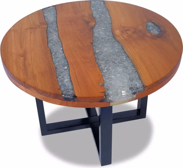 Tavolino da Salotto in Legno di Teak e Resina 60 cm