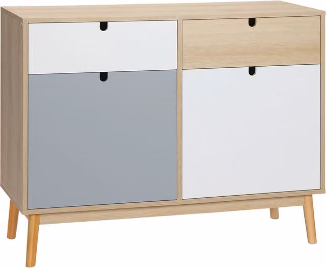 Armadio Minimal in stile scandinavo con ante a battente e cassetti interni, L: 100 cm, P: 40 cm, H: 79,5 cm
