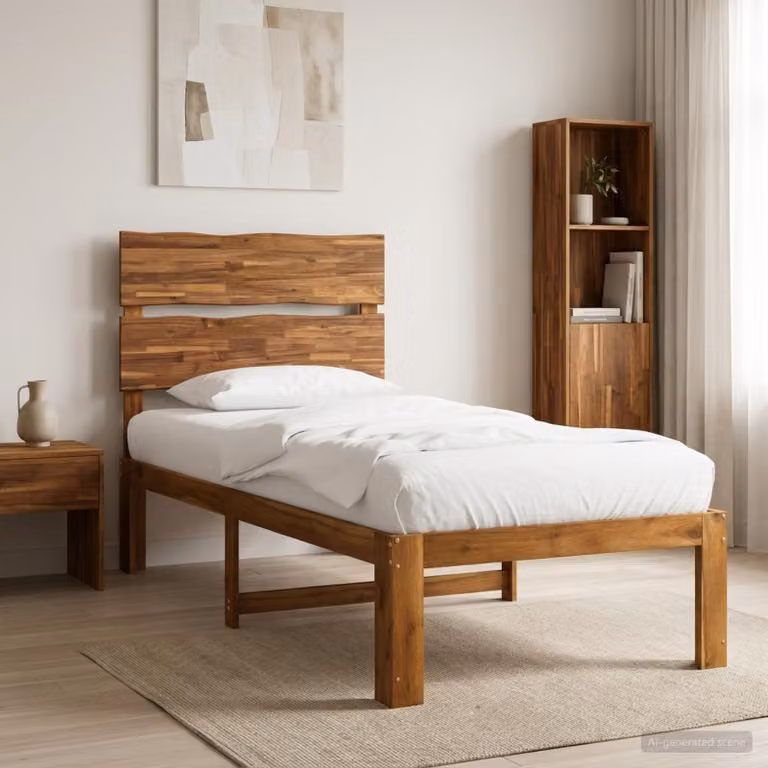 Letto Singolo con Testiera vidaXL ROSTOCK in Legno di Acacia Naturale L 80 x P 200 cm