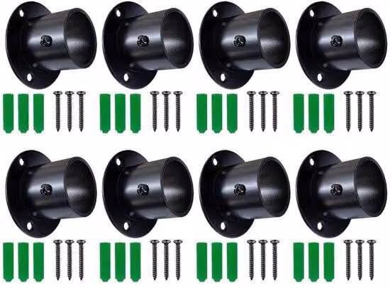 Supporti per doccia a parete, 8 pezzi, acciaio inossidabile, finitura nera opaca, per tende da doccia o strutture di supporto, facili da installare