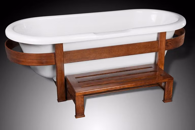 Casa Padrino vasca da bagno retrò bianco/marrone scuro 178 x 76 x H. 73 cm - Vasca da bagno autoportante con struttura in legno e gradino - Arredo bagno retrò
