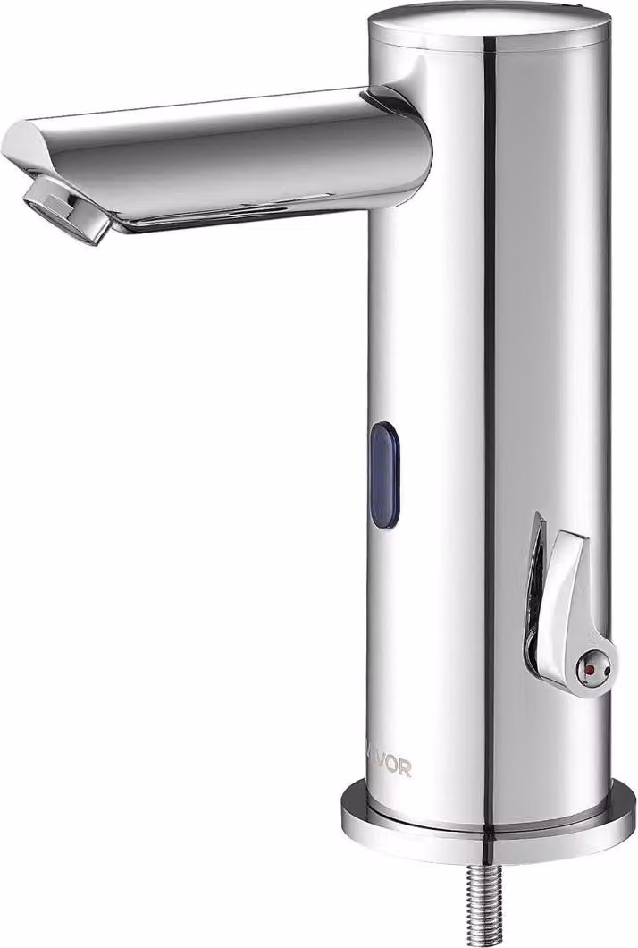 Rubinetto touchless per lavabo da bagno, rubinetto automatico con sensore di movimento per WC, miscelatore monocomando regolabile per acqua calda e fredda, funzionante a batteria, per tubi da 9,5 mm, finitura nichel argento spazzolato