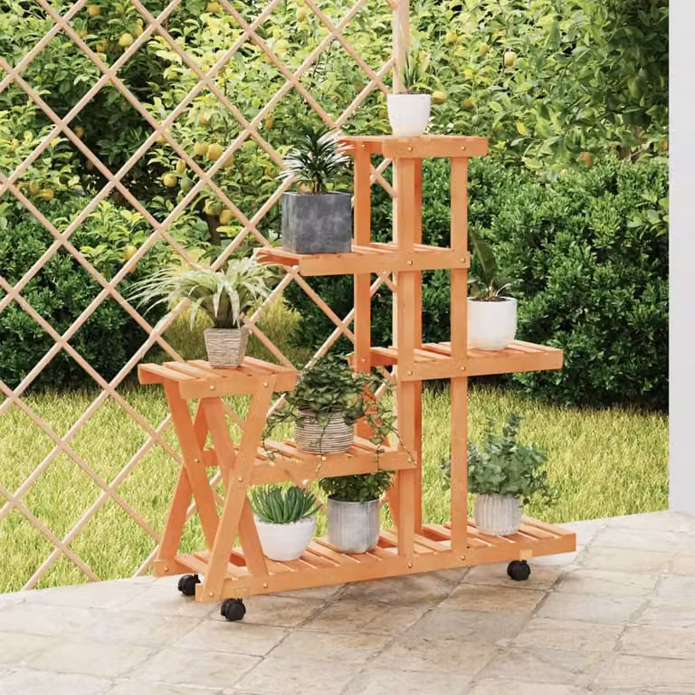 vidaXL Portafiori con Ruote in Legno di Abete Massello, Colore Marrone e Arancione, L/P/H: 95 x 25 x 101 cm