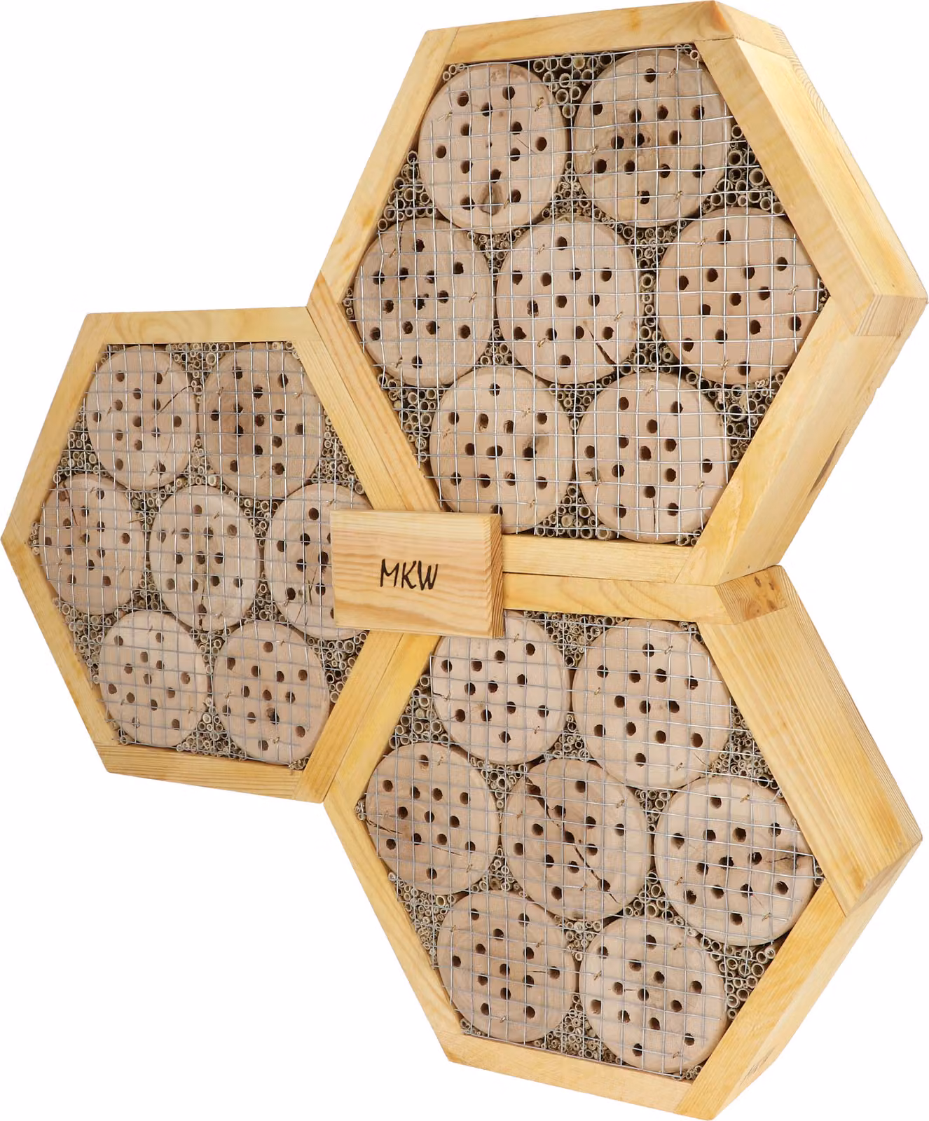Albergo per insetti di medie dimensioni a nido d'ape MKW in legno con TRE moduli - casa per insetti in legno massiccio di latifoglie e conifere - resistente alle intemperie - per api selvatiche