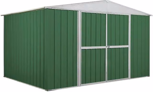 Casetta Box da Giardino Enaudi in Acciaio Zincato Verde con Doppia Porta e Serratura L: 360 cm, P: 260 cm, H: 212 cm