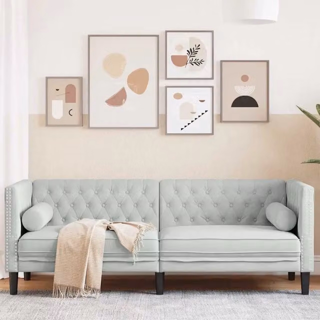 Divano-Sofa-Divanetto Grigio chiaro 194 x 74,5 x 70,5 cm Velluto