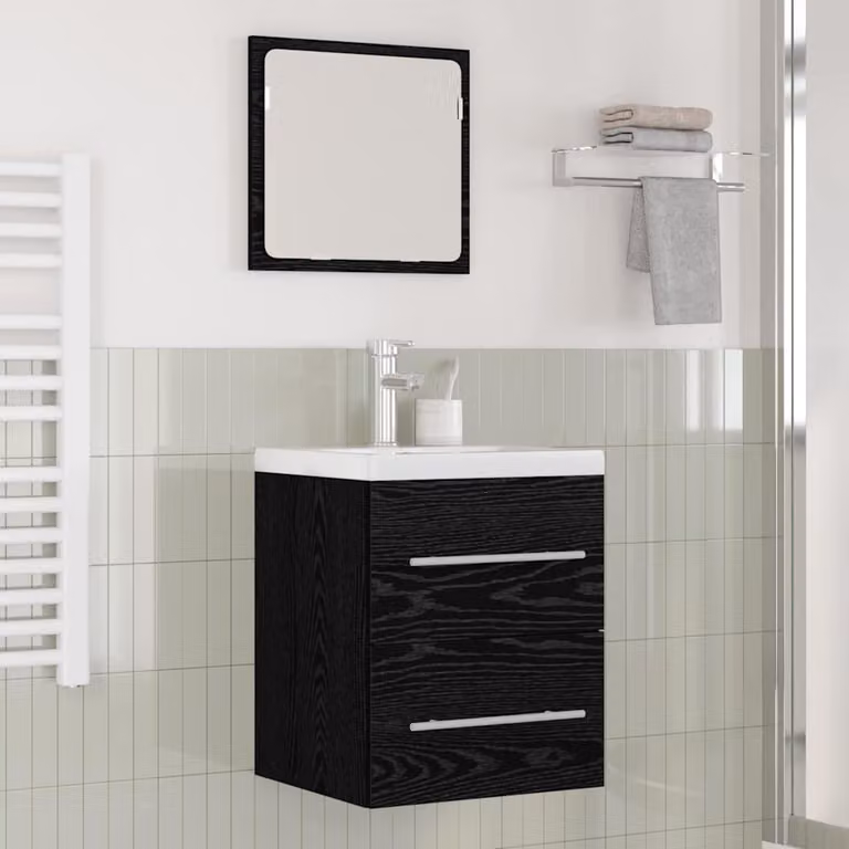 Armadio da bagno sospeso vidaXL con cassetti e ante, Nero opaco, L: 42 cm, P: 38,5 cm, H: 52 cm