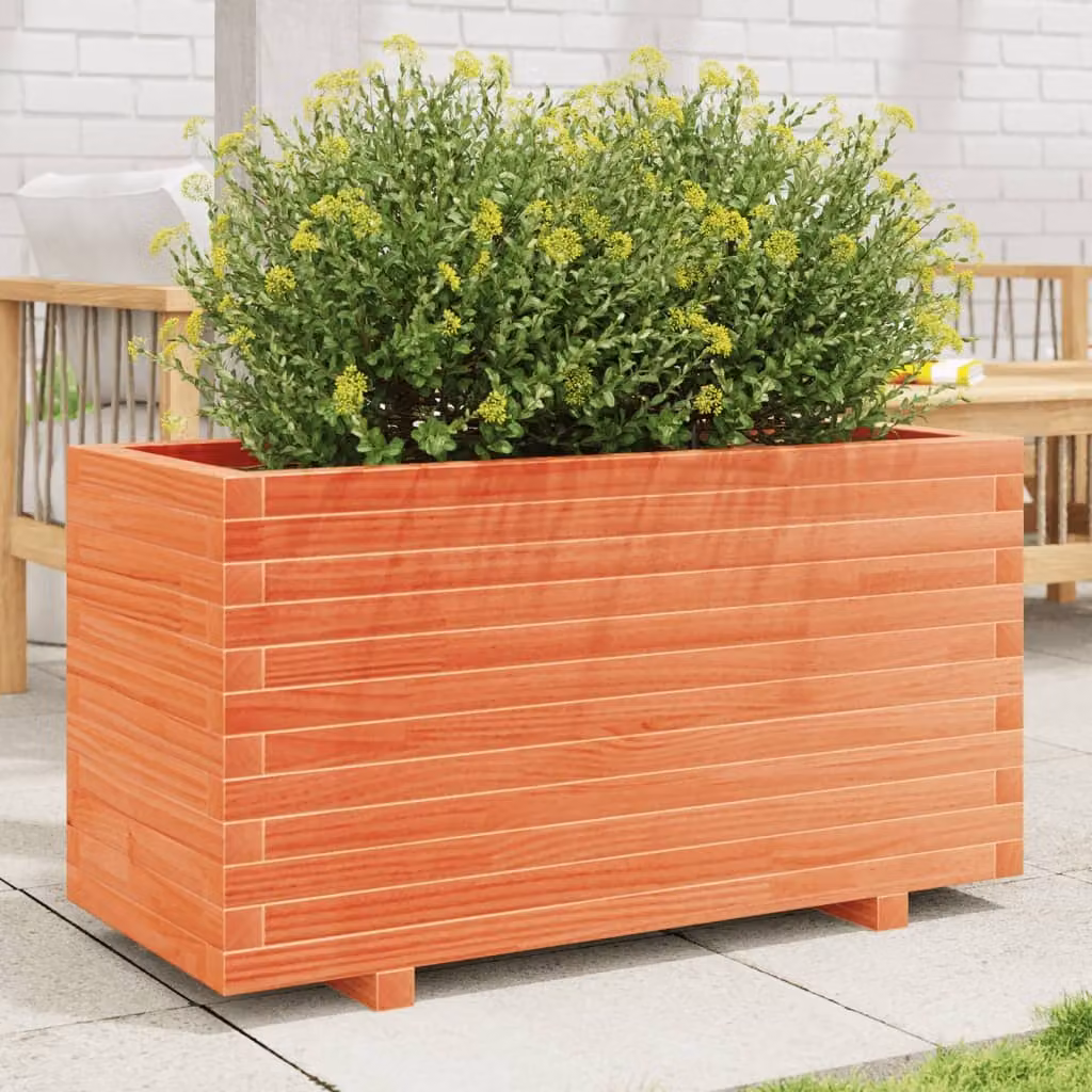 vidaXL Fioriera da Giardino in Legno di Pino Marrone L: 90 cm, P: 40 cm, H: 49,5 cm