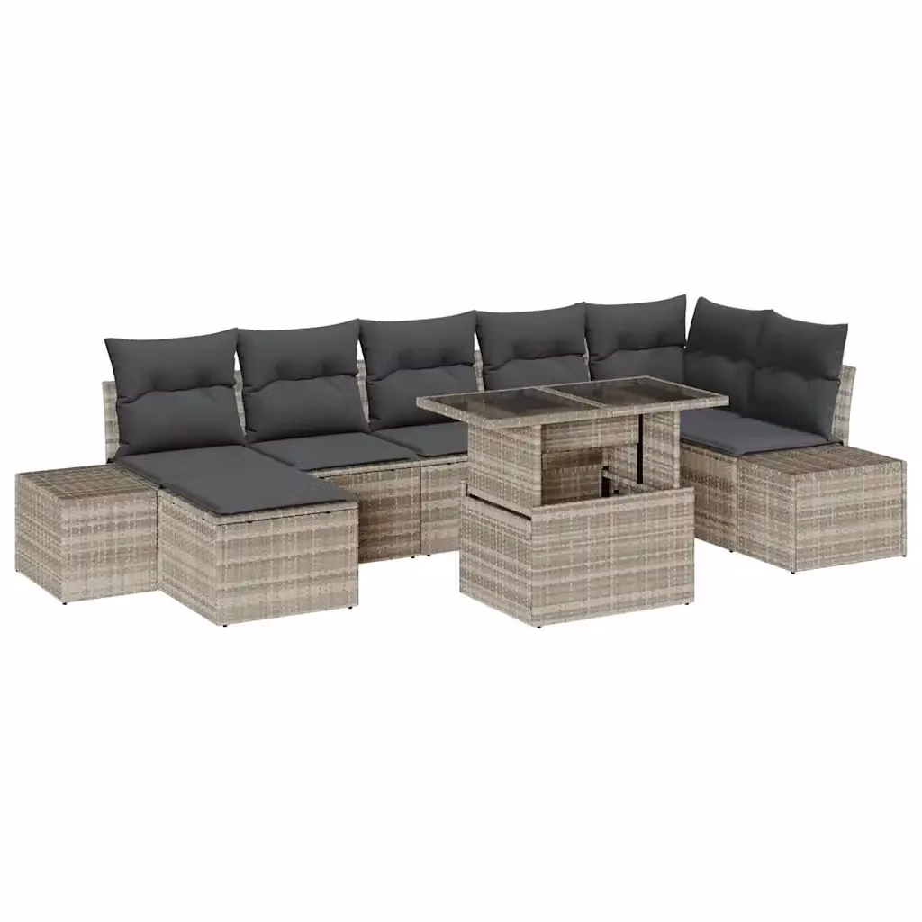Set Divano da Giardino vidaXL 8 Pezzi Grigio con Cuscini e Tavolino da Esterno in Polyrattan e Metallo – 2