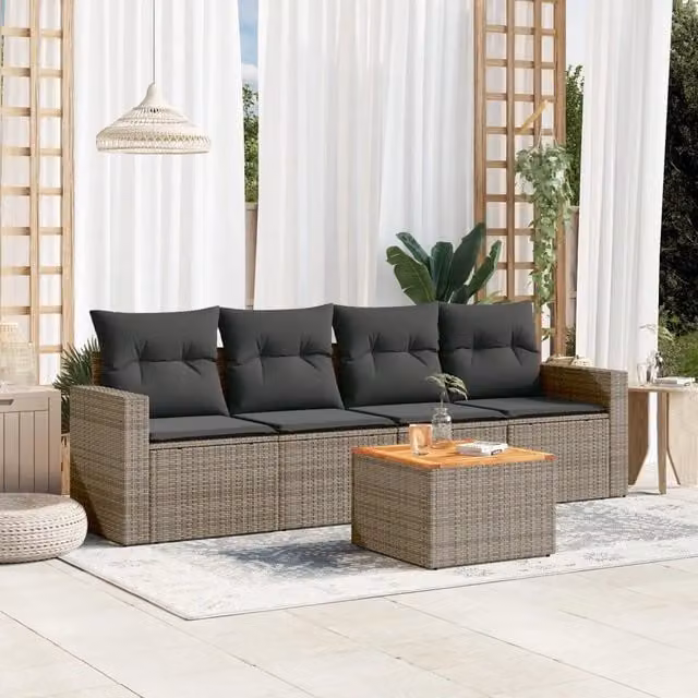 Set Divano da Giardino 5 pz con Cuscini-Sofa da Giardino-Divanetto da esterno Grigio in Polyrattan 367068