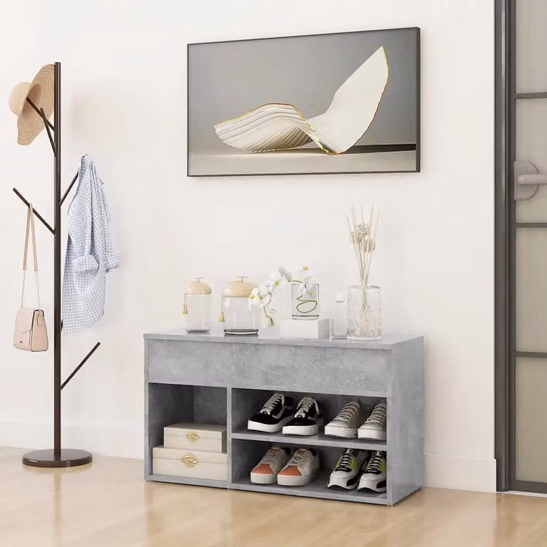 Panca porta scarpe vidaXL moderna in legno e MDF, colore grigio con dettagli oro, L 80 x P 30 x H 45 cm