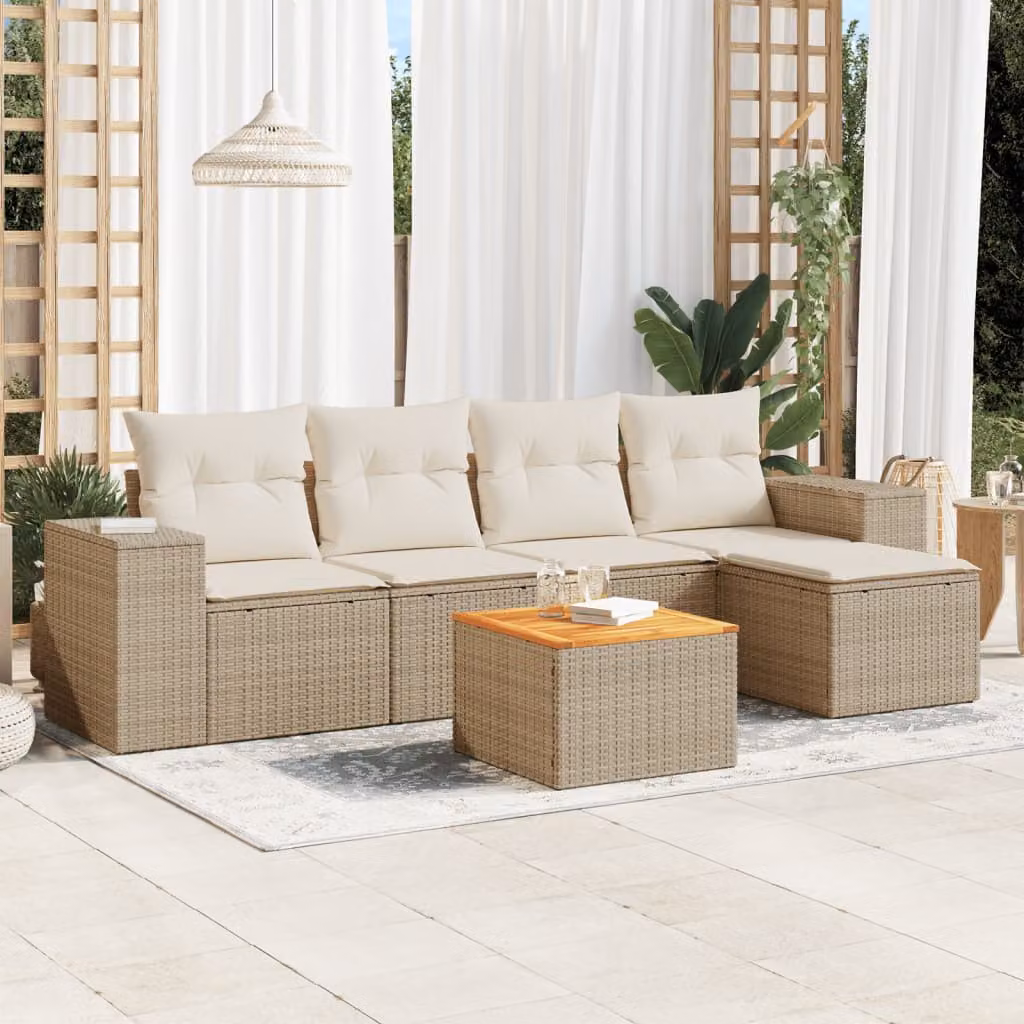 vidaXL Set Divano da Giardino 6 pz in Polyrattan con Cuscini Beige e Struttura in Metallo