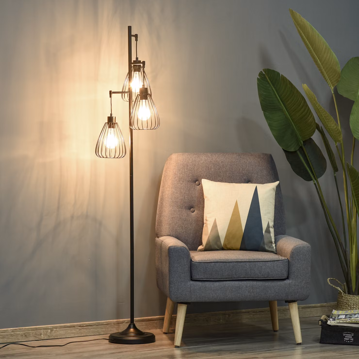 Lampada da terra Aosom in metallo nero con design industriale e paralume rotondo, Altezza: 170 cm, Diametro: 35 cm – 2