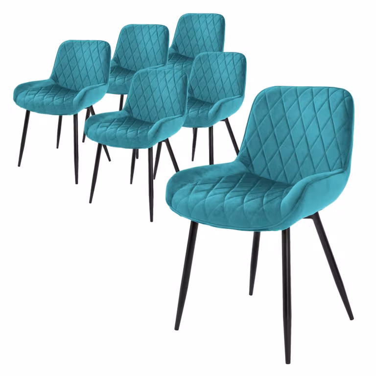 ML-Design set di 6 sedie da pranzo con schienale e braccioli, petrolio, seduta in velluto, sedia imbottita con gambe in metallo