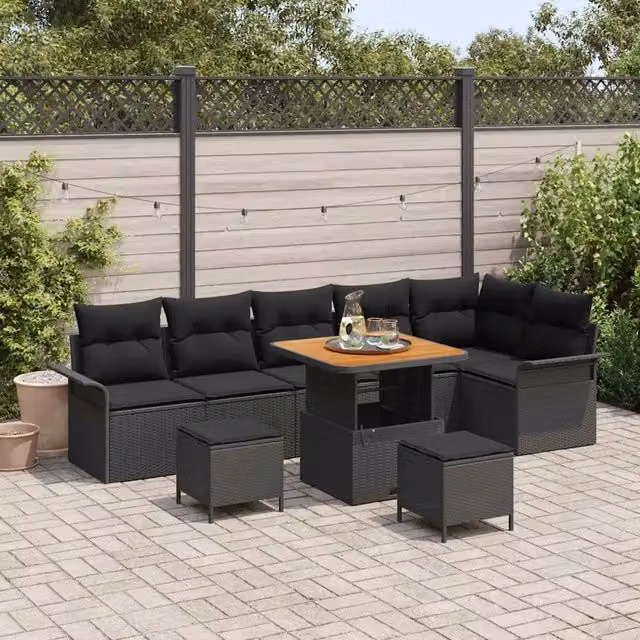 Set Divano da Giardino 9 pz Nero polyrattan 3362149