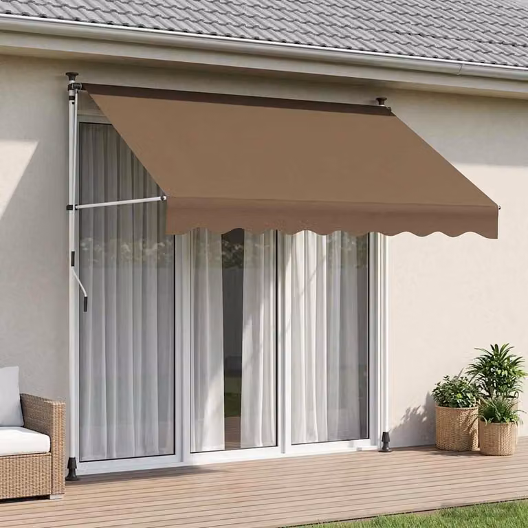 Tenda retrattile manuale vidaXL in poliestere beige e grigio, L: 250 cm, P: 300 cm