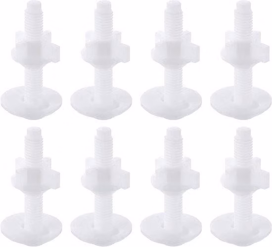 Set di viti per sedili WC multiuso - 8 pezzi - Bianco - Con dadi e viti a testa spina