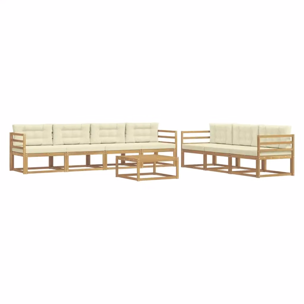 Set di divani da esterno a forma di U vidaXL composto da 7 pezzi con tavolino da caffè, in legno di acacia e tessuto bianco e beige – 2