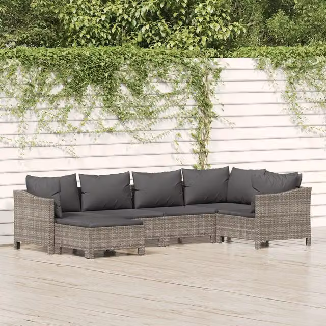 Set Divani da Giardino 6 pz con Cuscini in Polyrattan Grigio 3187291