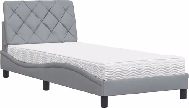 Letto singolo | Letto per adulti | Letto con Materasso Grigio Chiaro 90x190 cm in Tessuto