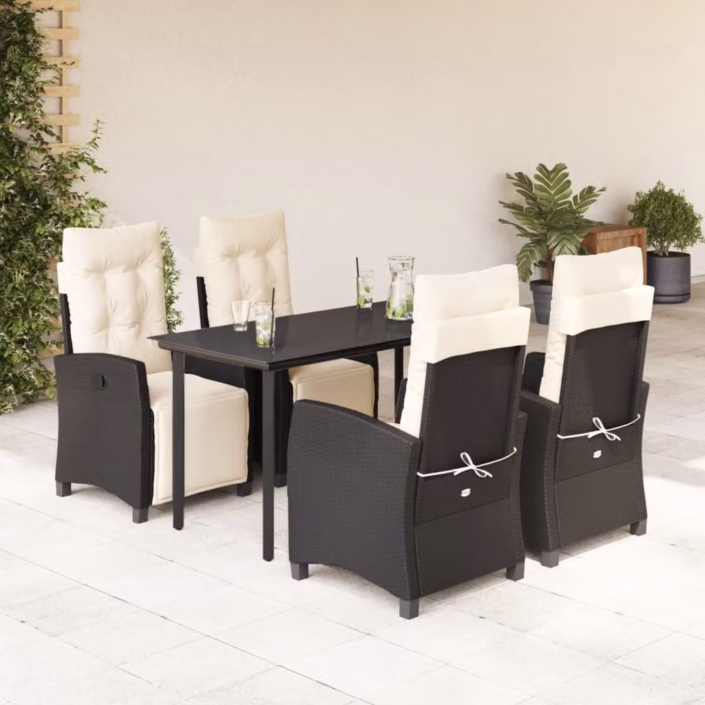 Set da Pranzo da Giardino vidaXL 5 pz in Polyrattan Nero con Piano in Vetro – 1