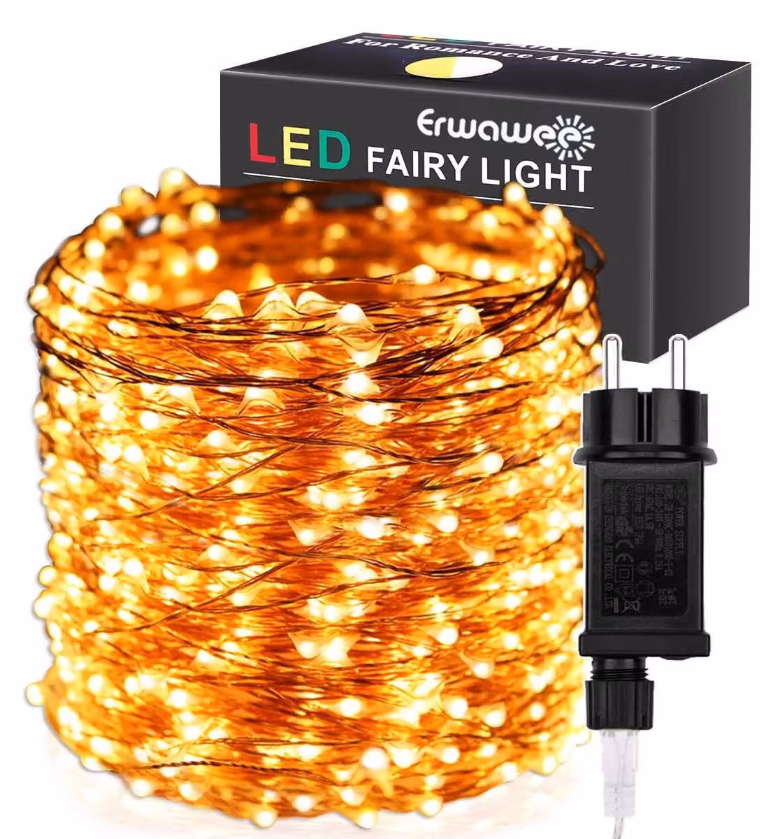 Catena luminosa a LED, 100 metri, 1000 LED, filo di rame, 8 modalità, luce bianco caldo