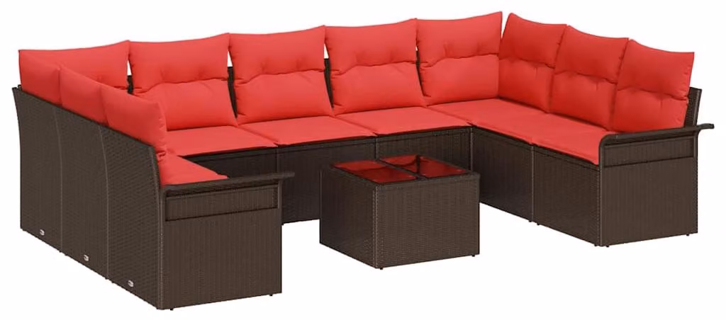 Set Divano da Giardino con cuscino 10 pcs Marrone Poly Rattan