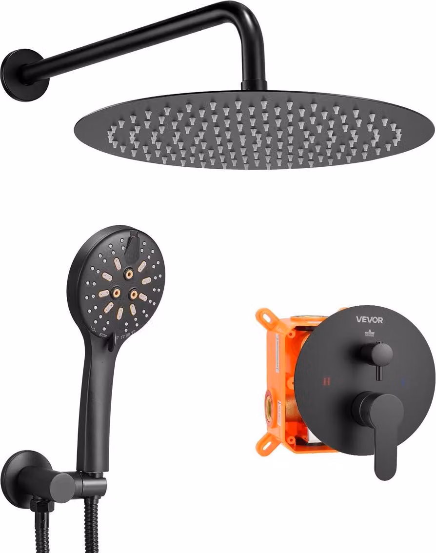 Set rubinetteria per doccia con soffione rotondo da 12" e doccetta, nero opaco