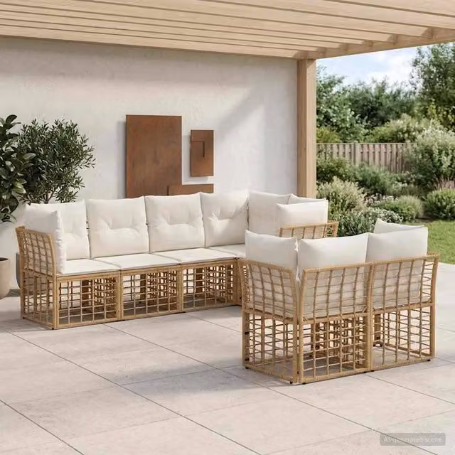 Set di divani da esterno 7 pz Naturale Poliestere 3437512
