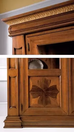 Vetrina classica Mobili 2G con 2 ante in vetro e ripiani interni in legno grezzo marrone L: 168 cm, P: 52 cm, H: 217 cm – 4