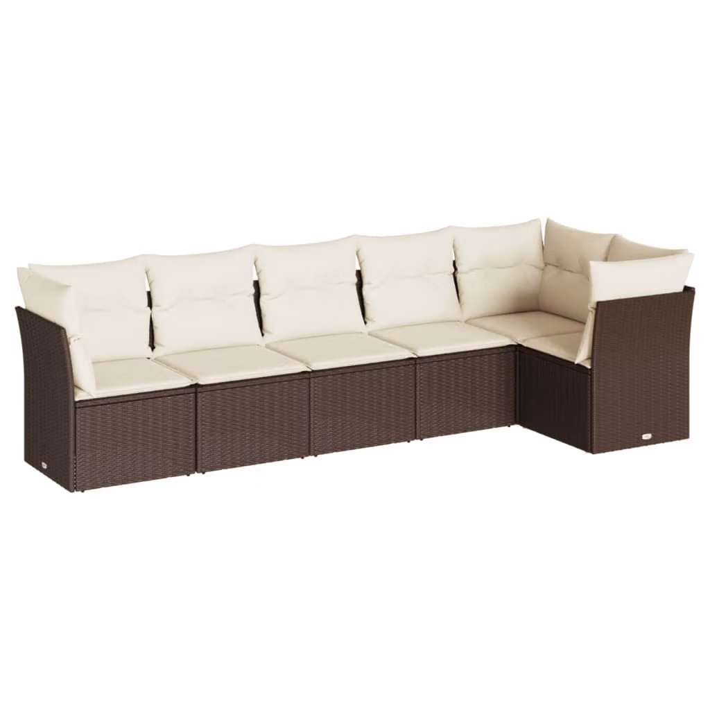 Set Divano da Giardino 6 pz con Cuscini Marrone in Polyrattan
