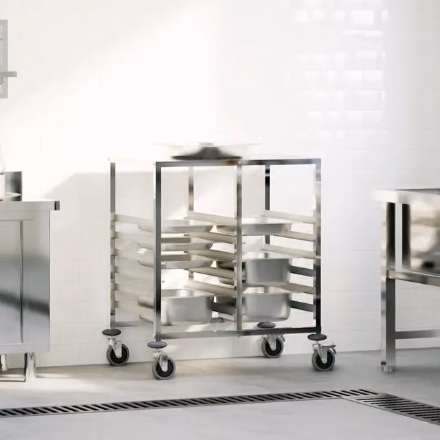 Carrello portateglie vidaXL con 12 contenitori GN colore argento L: 75 cm, P: 55 cm, H: 87 cm