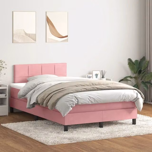 Letto con Giroletto a Molle e Materasso Ibrido vidaXL in Velluto Rosa e Bianco L/P/H: 120 x 223 x 88 cm