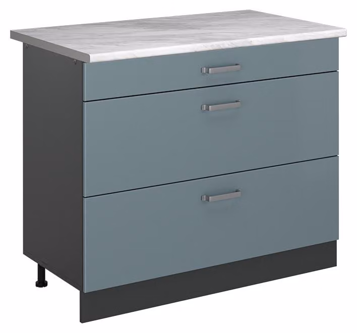 Mobiletto base per cucina Vicco R-Line Grigio-blu/Antracite 100 cm piano di lavoro Marmo, Model 71585