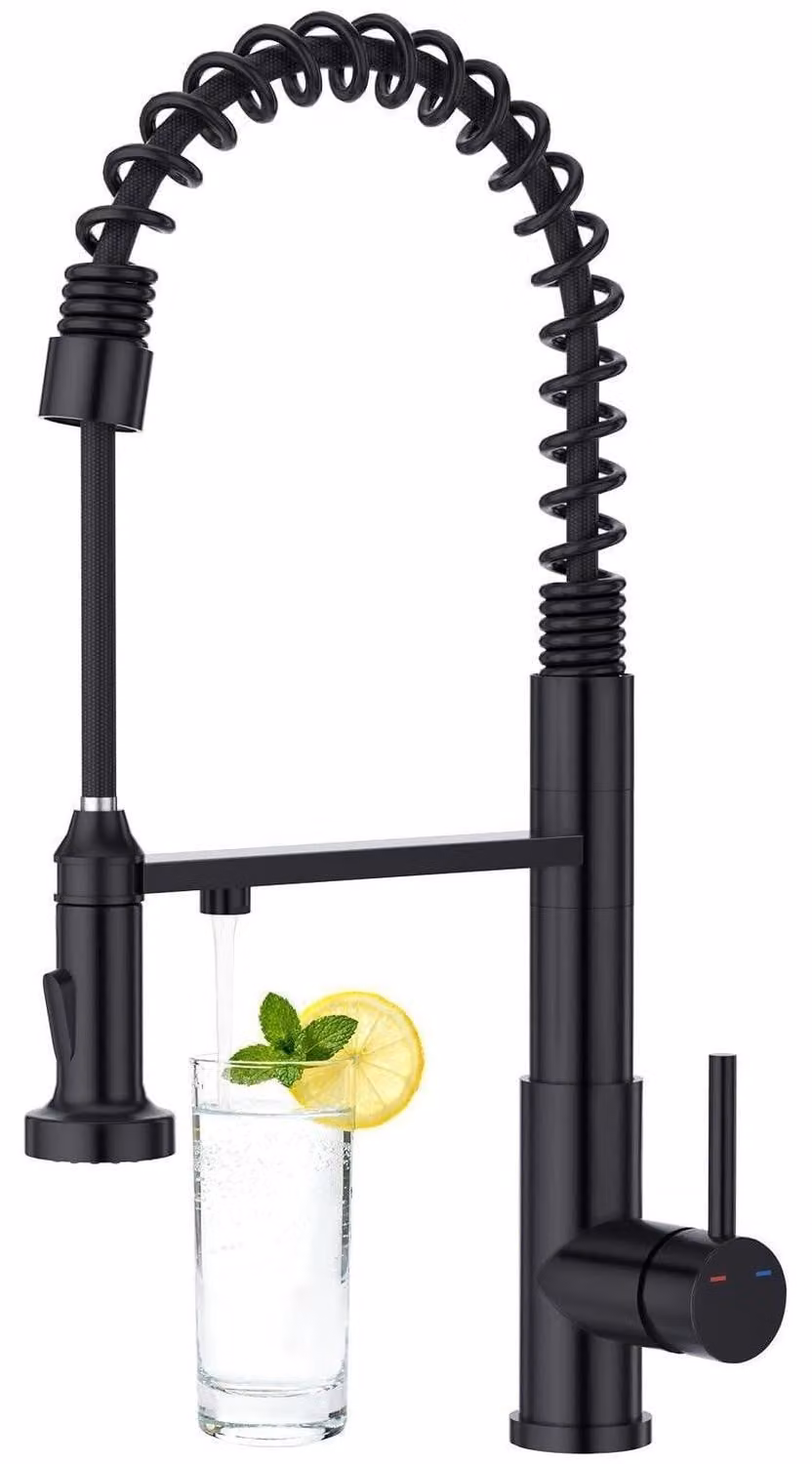 Miscelatore da cucina, tre funzioni, flessibile estraibile, colore nero, acciaio inossidabile