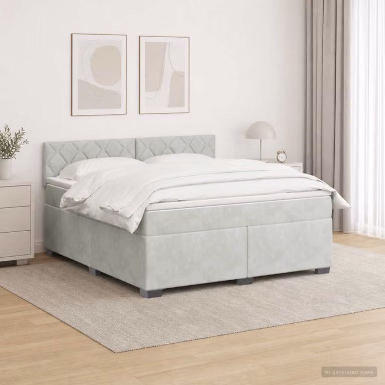Letto con Box Spring vidaXL in Velluto Grigio con Materasso a Molle Pocket e Illuminazione LED USB L/P: 140 x 200 cm