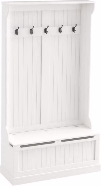 Appendiabiti da Terra 96x34x179,7A cm con Panca Porta Scarpe 5 Ganci Dispositivo Antiribaltamento in MDF Crema
