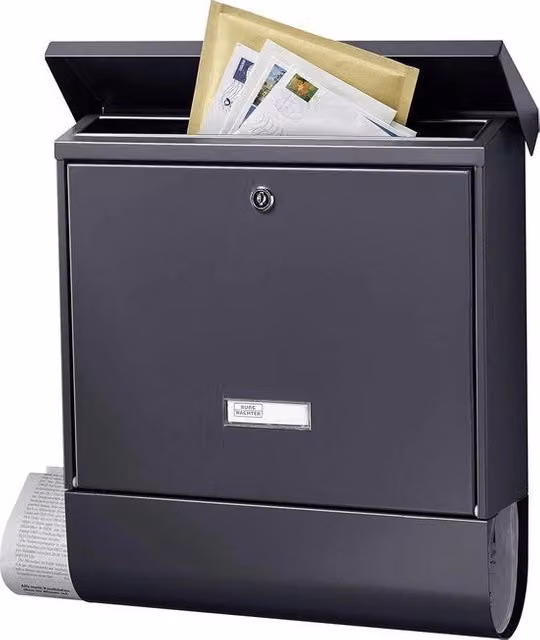 Cassetta postale da parete Burg-Wächter in acciaio inox con scomparto per giornali e targa, colore antracite