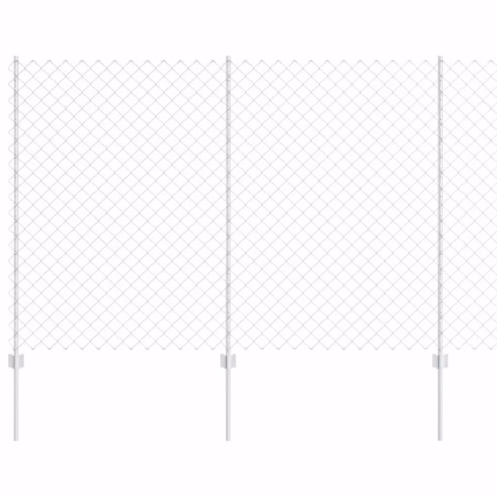 Recinzione a maglie con palo vidaXL in acciaio zincato Argento L: 10 m, H: 1,5 m – 2