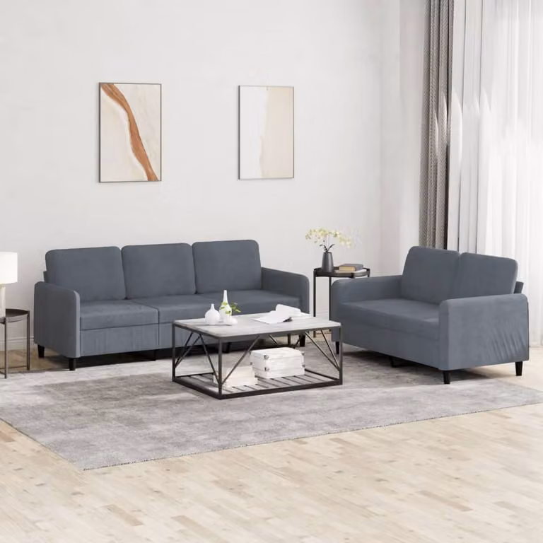 Maison Exclusive - Set divano 2 pezzi in velluto grigio scuro