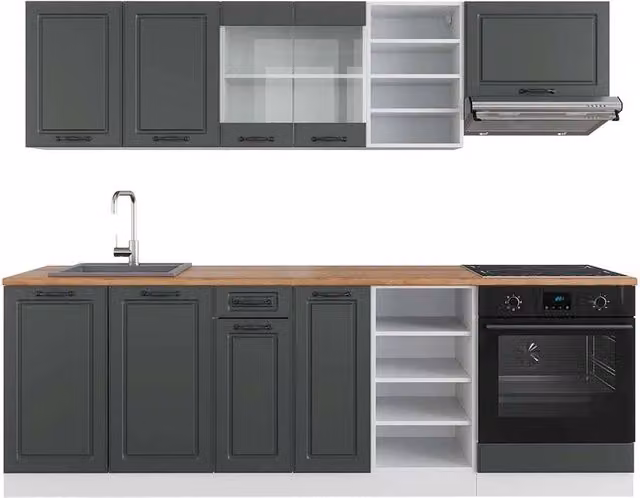 Cucina componibile R-Line Vicco colore Antracite e Bianco con dettagli Rovere, L: 240 cm, H: 206,8 cm, P: 60 cm