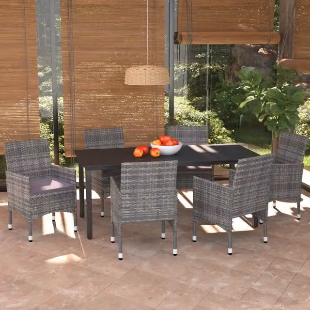 Set da Pranzo da Giardino 7 pz con Cuscini in Polyrattan Grigio 3094983