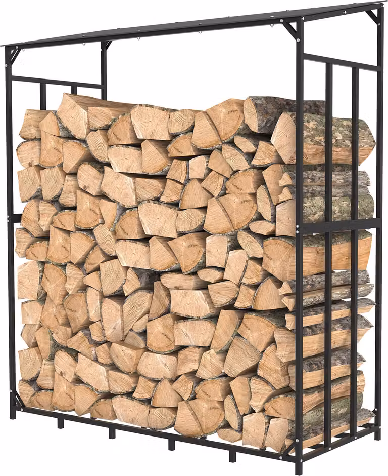 Porta legna da ardere, resistente, capacità 300 kg, porta tronchi in metallo resistente alle intemperie con tetto, nero