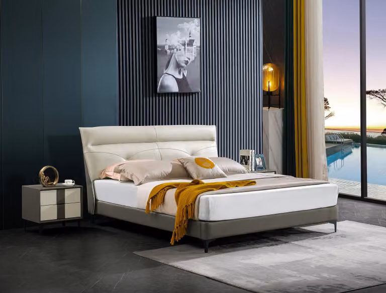 Schlafzimmer Lederbett Komplettes Bett Nachttischen 3 tlg. Garnitur Hotel Sets