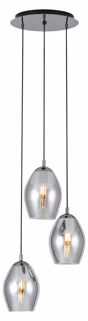 Apparecchio a sospensione - Grigio argento - Nero - Vetro - Acciaio - 3 luci - 45 x 150 cm