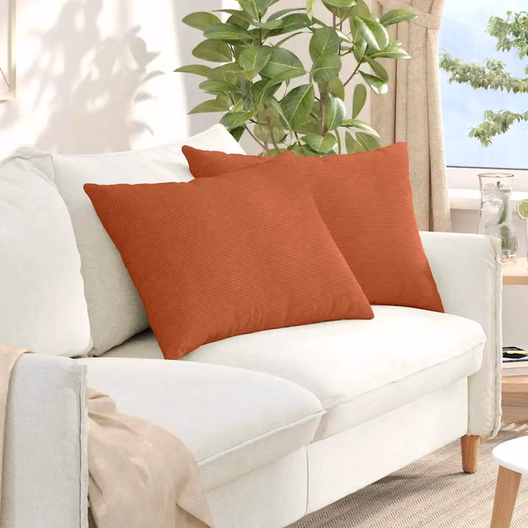 Set di 2 cuscini da divano vidaXL in velluto a coste rosso e arancio, L 70 cm x P 50 cm con rivestimento rimovibile