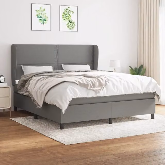 vidaXL Letto Ibrido con Materasso a Molle in Tessuto Grigio e Bianco L/P/H: 180 x 200 x 128 cm – 1