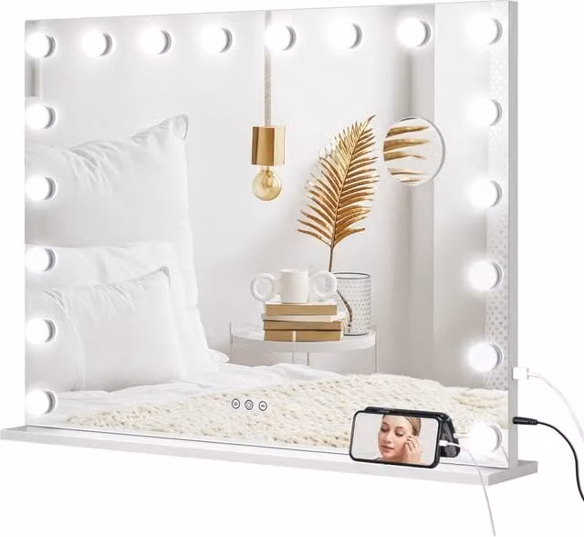Specchio da trucco LED con intensit¨¤ regolabile e ingrandimento ¨C Minimal ¨C Bianco 80x62 cm